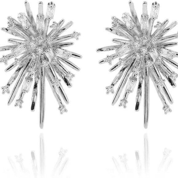 Luxury Gold Starburst Earrings 18K Gold Plated Crystal Sunburst Stud Jewelry for - Picture 1 of 7